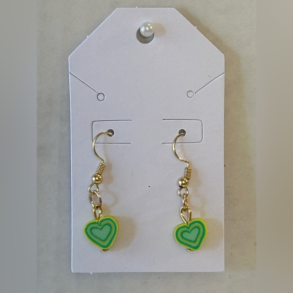 Yellow & Green Rubber Heart Earrings with 18k Gold Plated Wires - Picture 2 of 2
